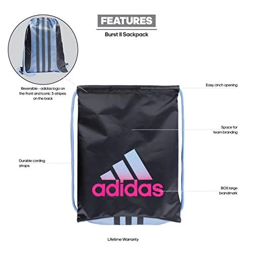 adidas Unisex Burst Sackpack, Onix/Glow Blue/Shock Pink, ONE SIZE