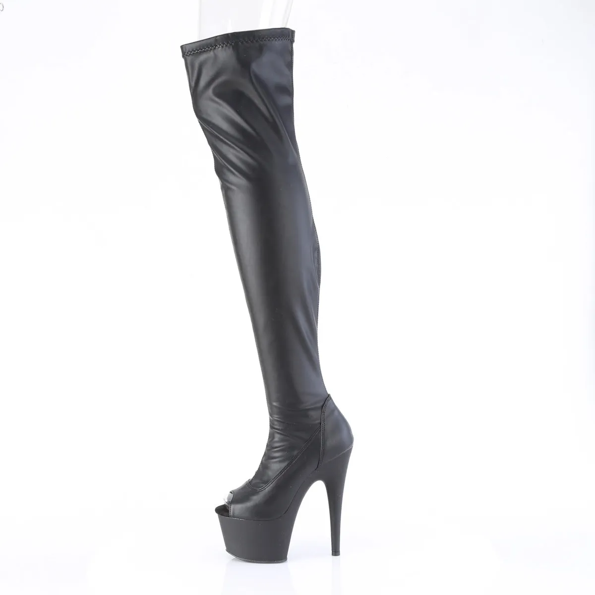 Adore Thigh High Peep Toe Boots Black PU