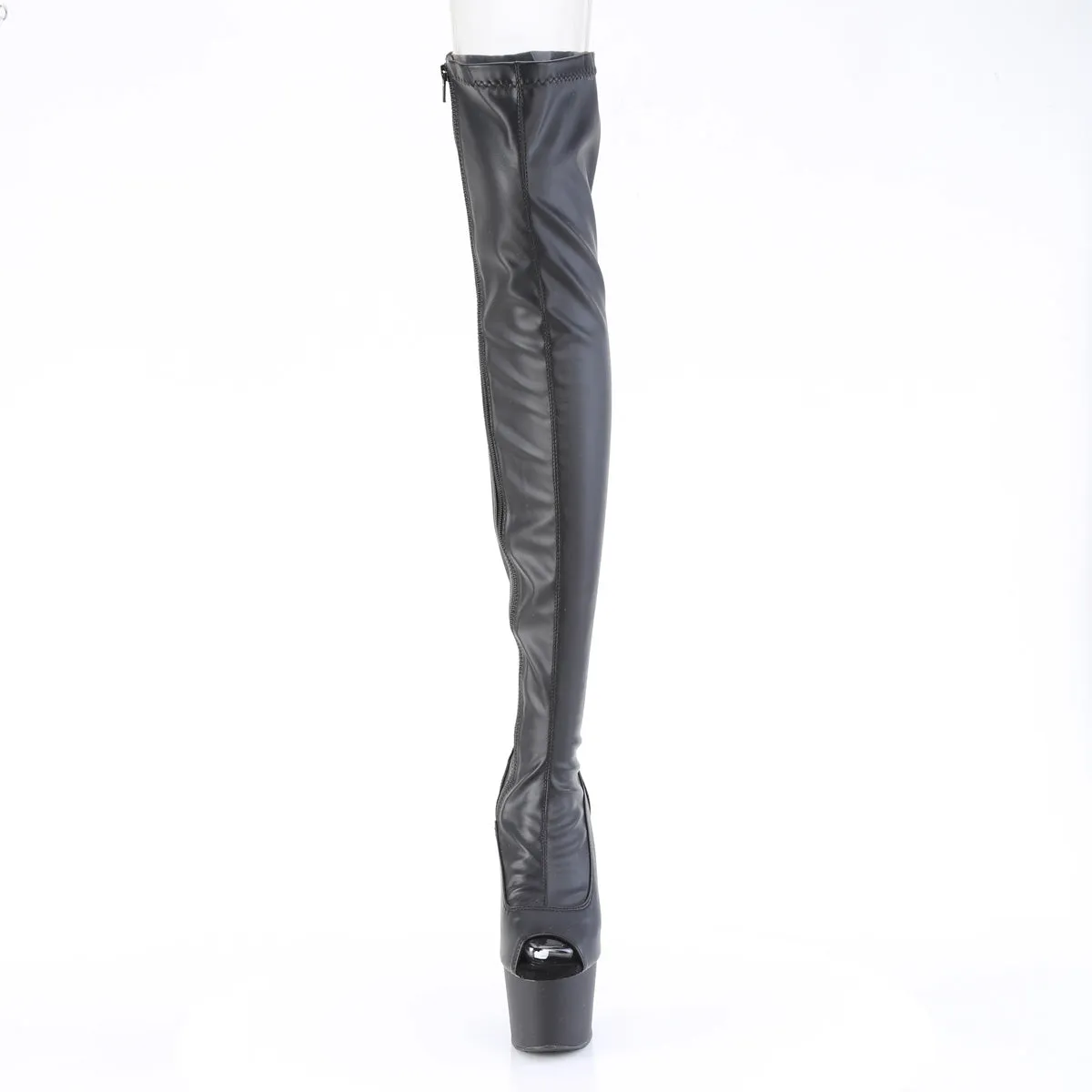 Adore Thigh High Peep Toe Boots Black PU