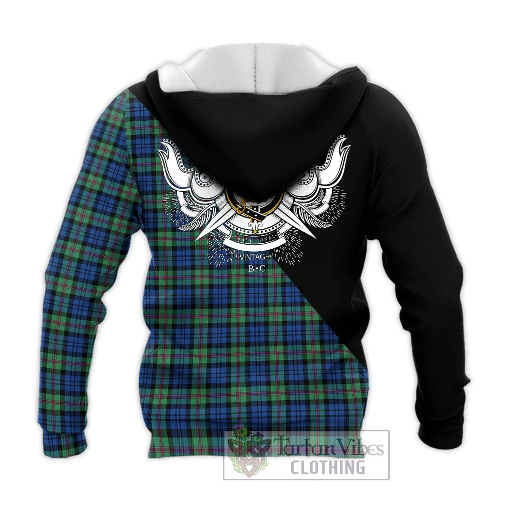 Baird Ancient Tartan Knitted Hoodie with Family Crest and Military Logo Style
