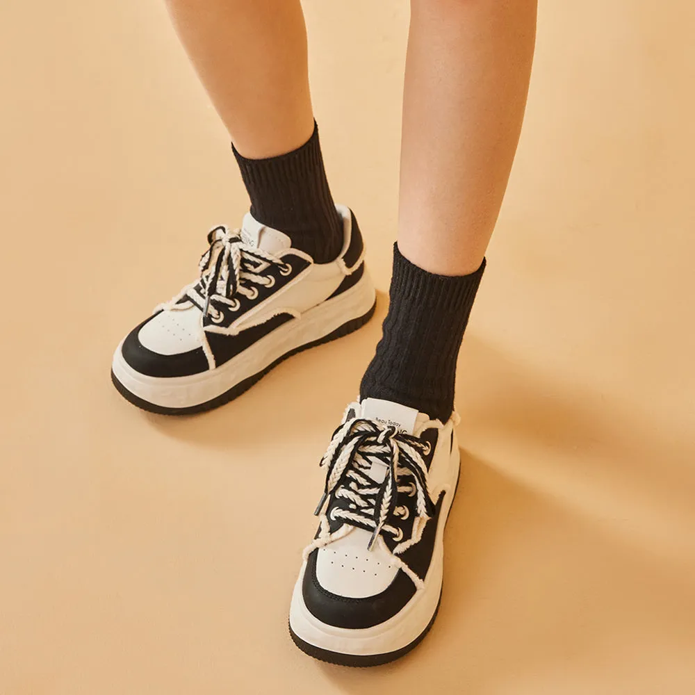 BeauToday Women's Mixed Color Lace Up Platform Sneakers with Breathable Air Sole