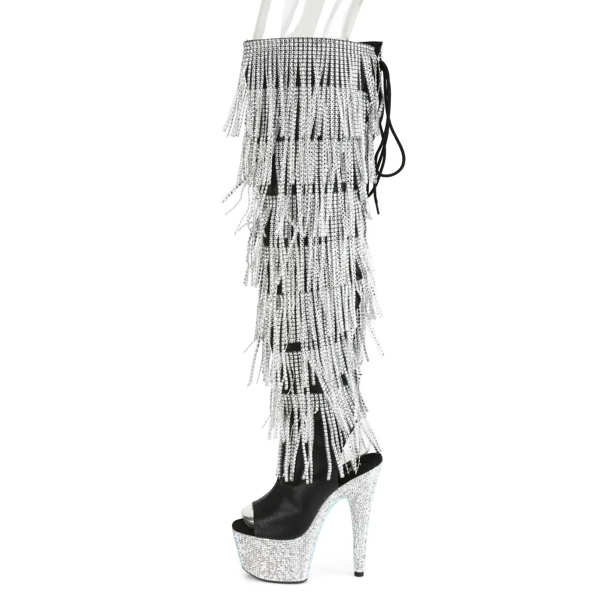 Bejeweled Thigh High Boots Black-Silver Boots
