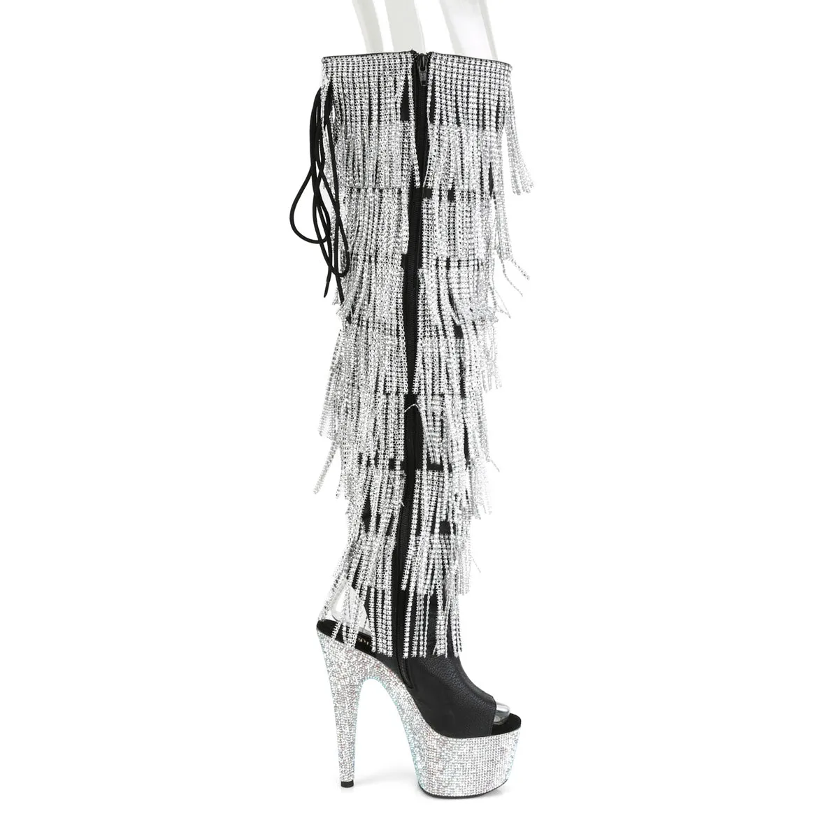 Bejeweled Thigh High Boots Black-Silver Boots