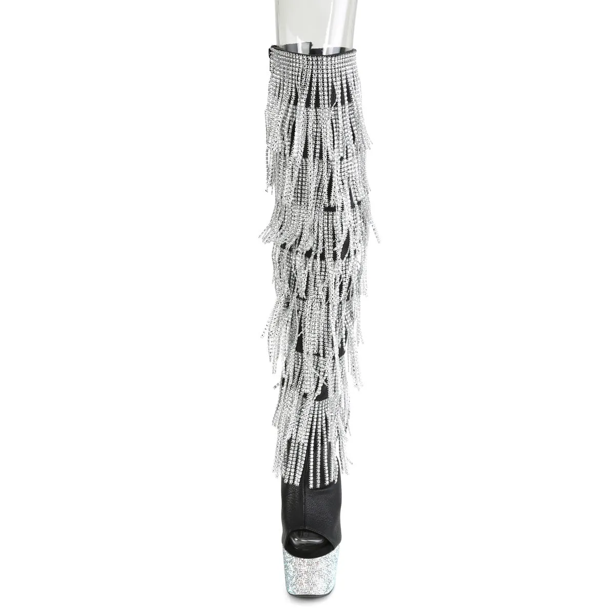 Bejeweled Thigh High Boots Black-Silver Boots