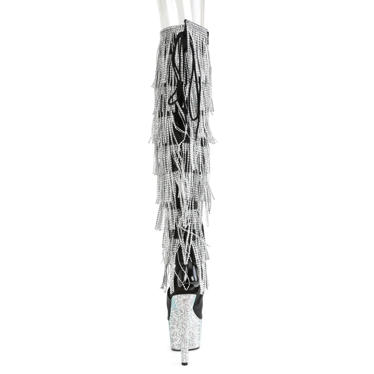 Bejeweled Thigh High Boots Black-Silver Boots