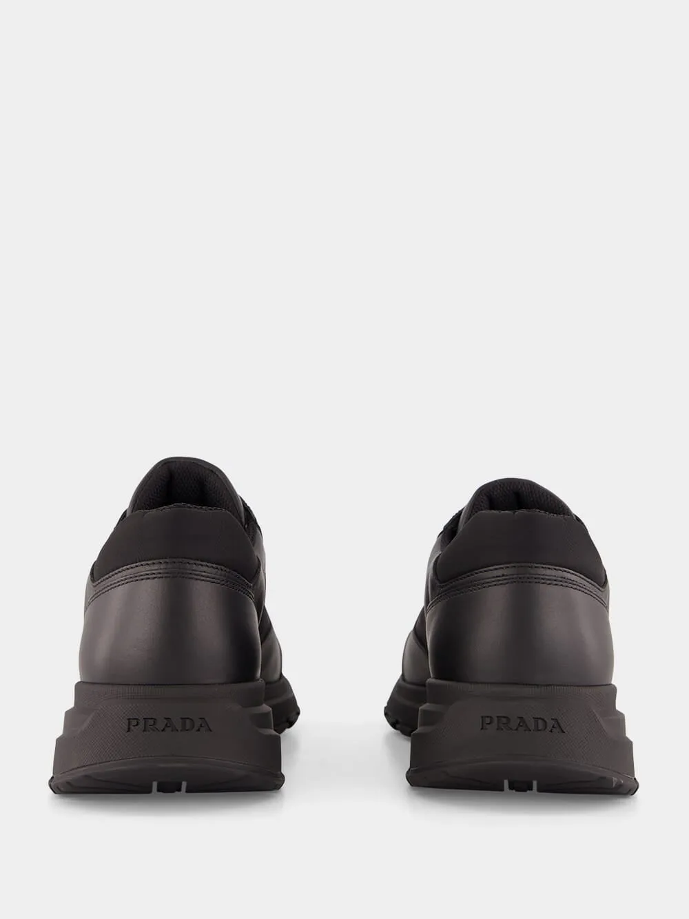 Black Leather & Nylon High-Top Sneakers