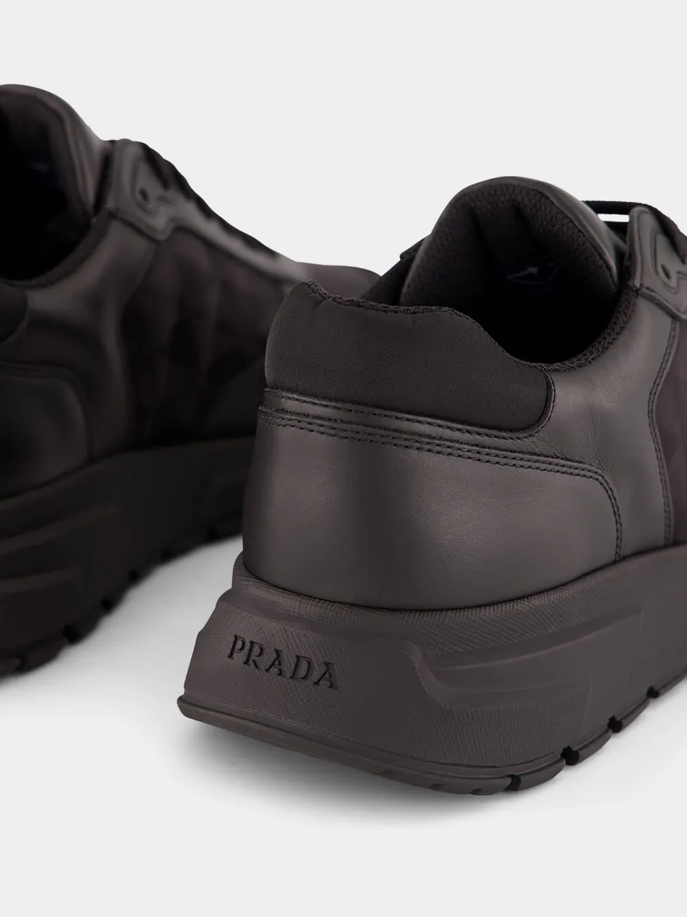 Black Leather & Nylon High-Top Sneakers