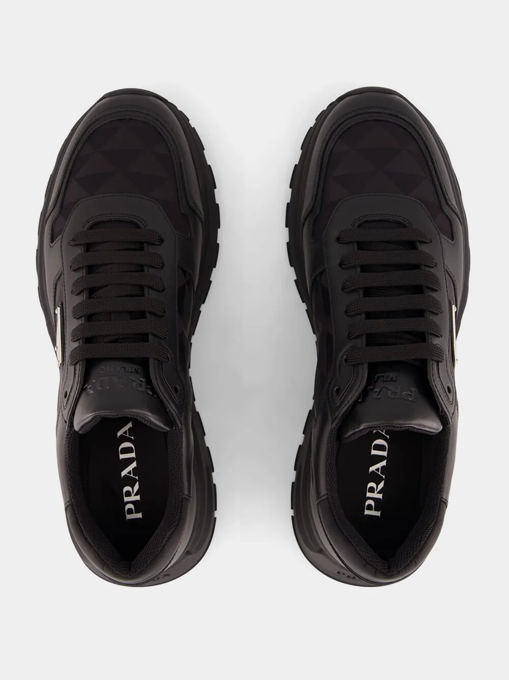 Black Leather & Nylon High-Top Sneakers