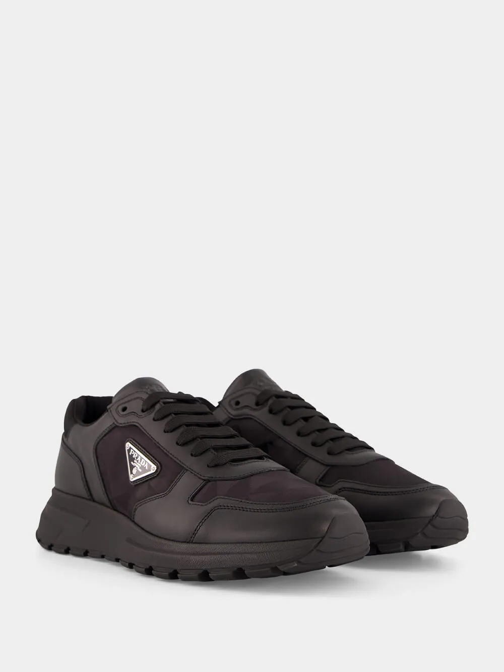 Black Leather & Nylon High-Top Sneakers
