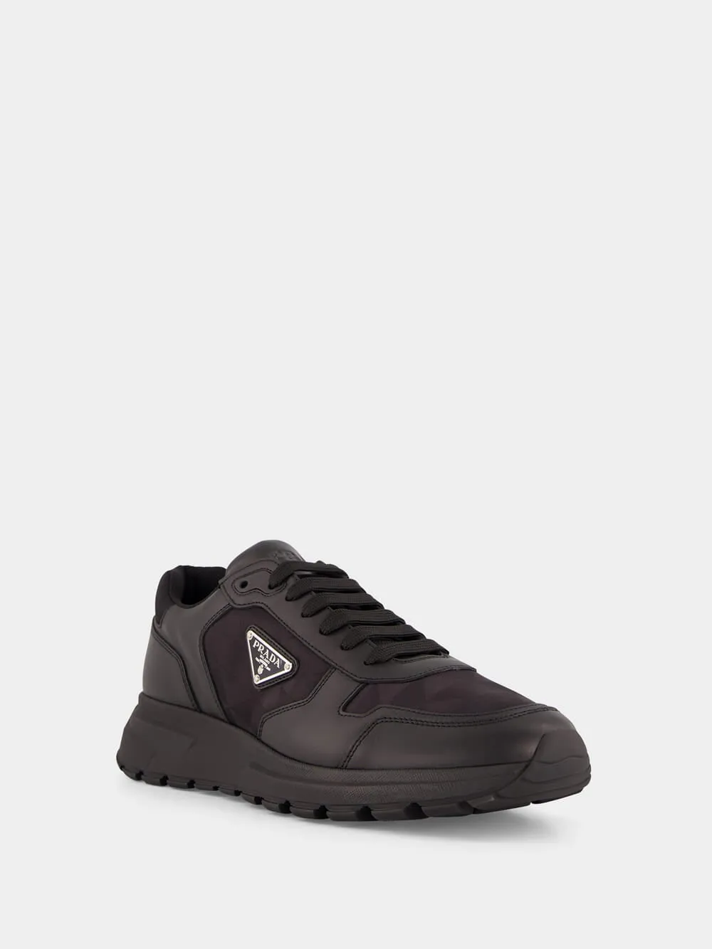 Black Leather & Nylon High-Top Sneakers