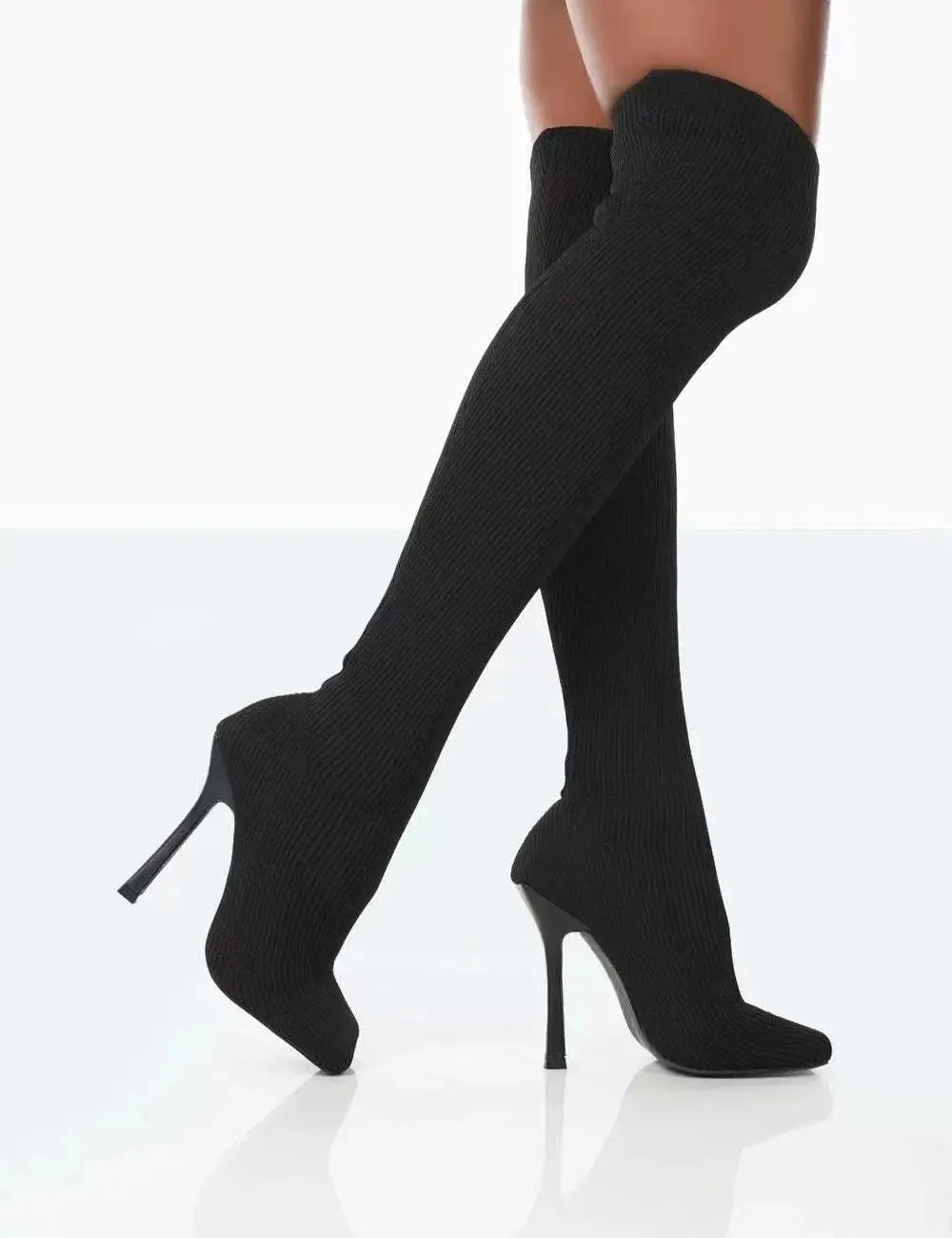 Bold Pink Thigh-High Knitted Boots