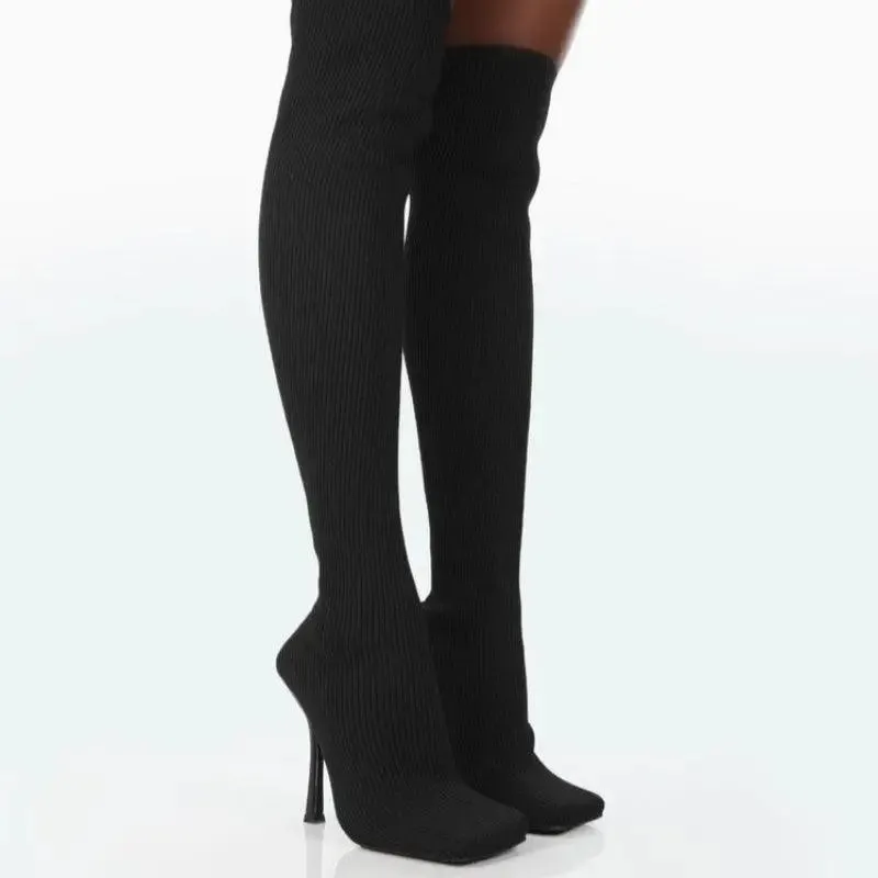 Bold Pink Thigh-High Knitted Boots