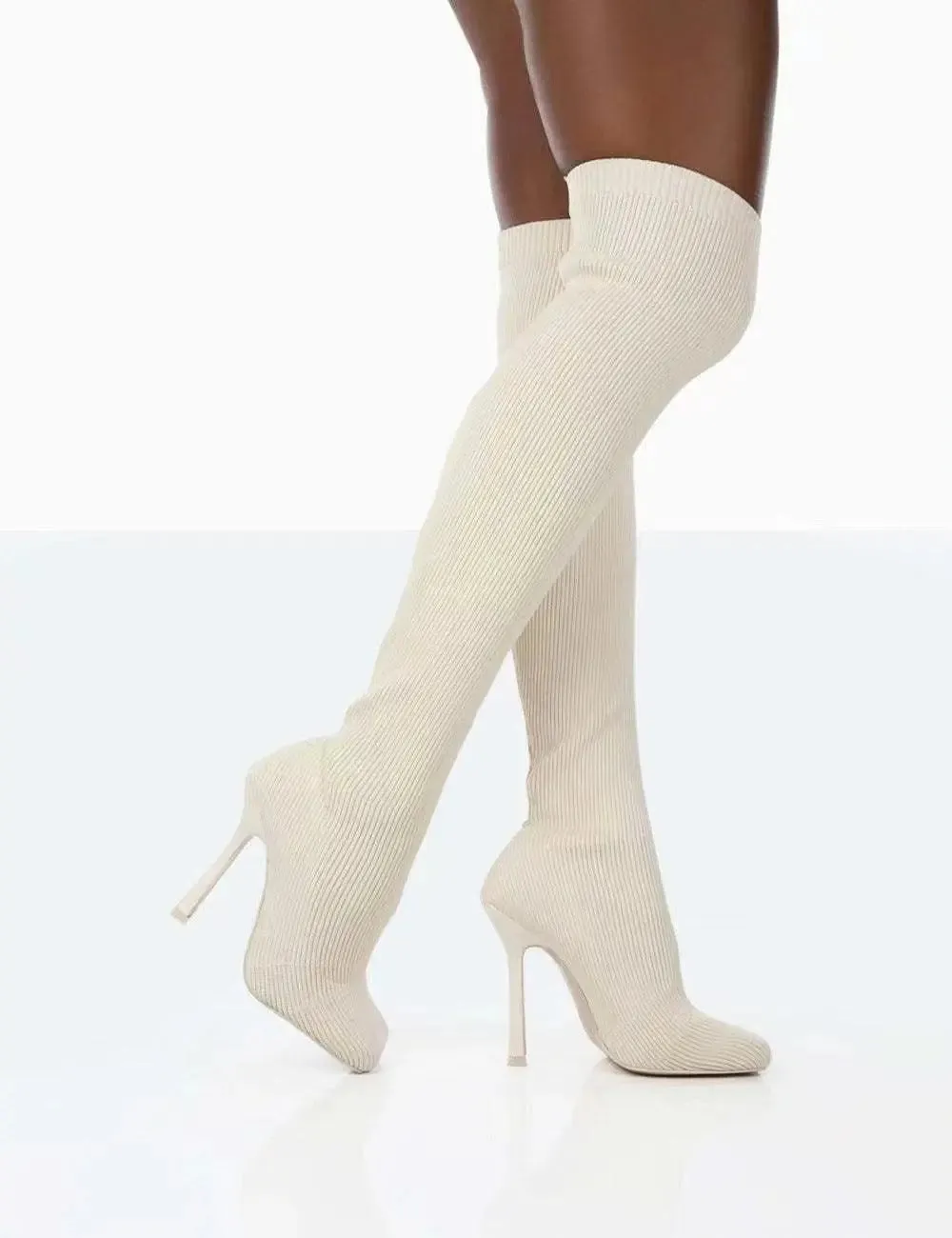 Bold Pink Thigh-High Knitted Boots