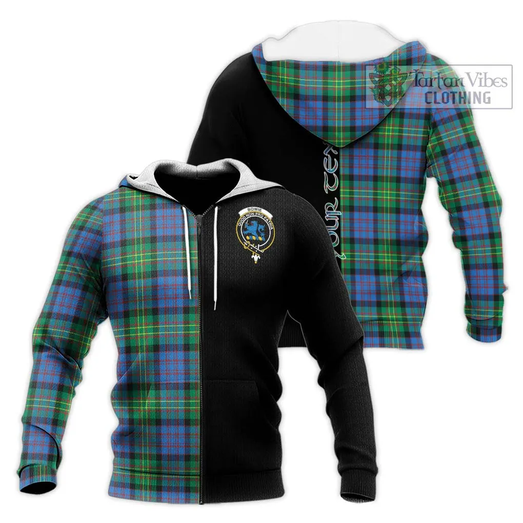 Bowie Ancient Tartan Knitted Hoodie with Family Crest and Half Of Me Style