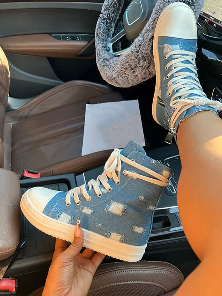 Denim High-Top Sneakers