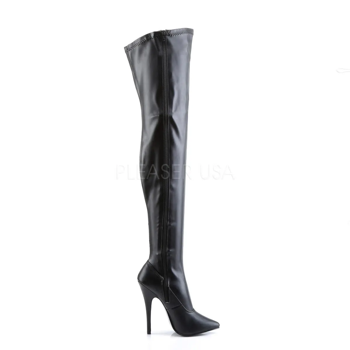 DEVIOUS DOMINA-3000 Black Stretch Pu Fetish Thigh High Boots