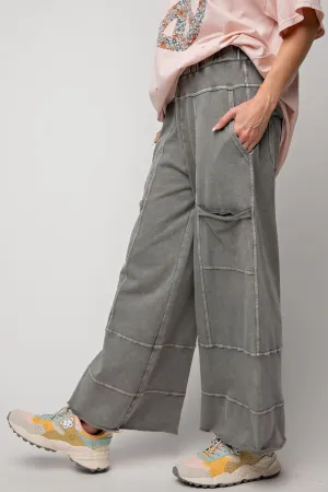Easel Mineral Washed Terry Knit Pants in Ash