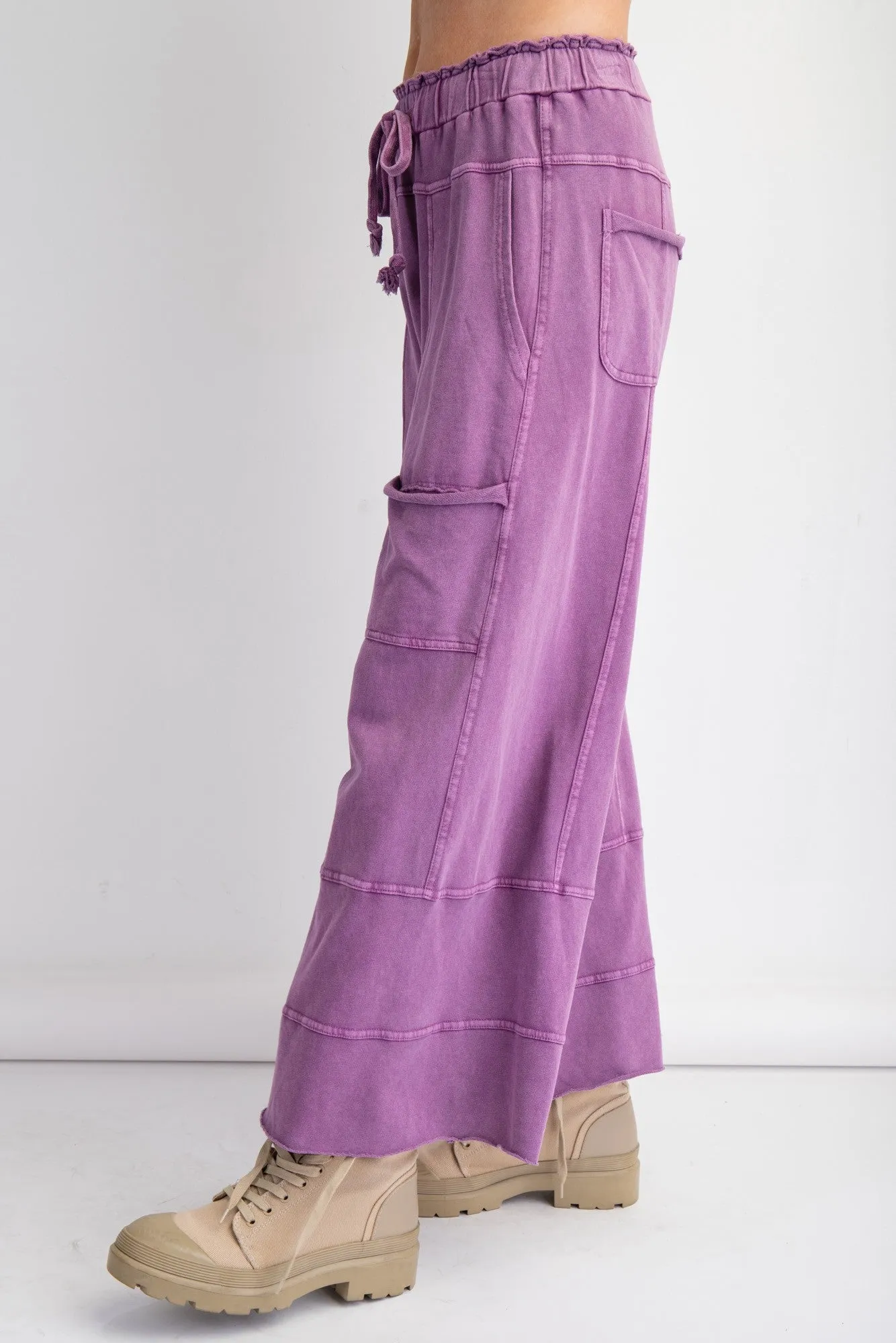 Easel Mineral Washed Terry Knit Pants in Grape ON ORDER