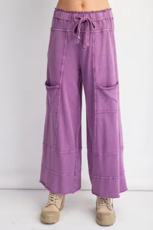 Easel Mineral Washed Terry Knit Pants in Grape ON ORDER