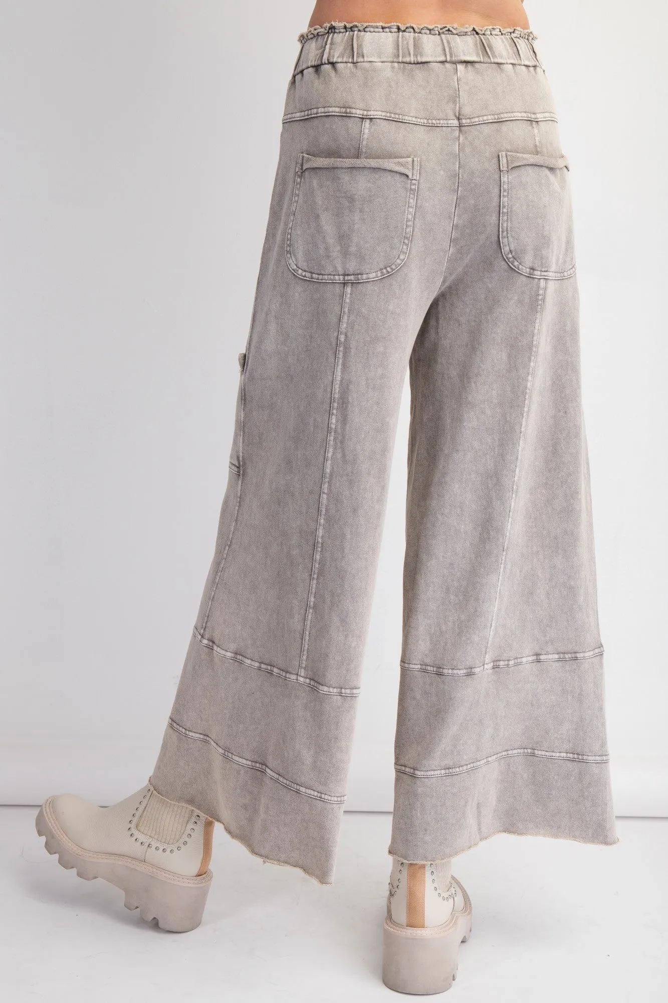 Easel Mineral Washed Terry Knit Pants in Rolling Stone