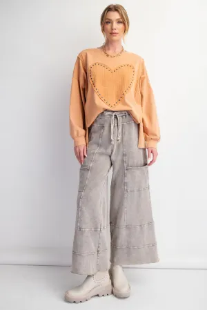 Easel Mineral Washed Terry Knit Pants in Rolling Stone