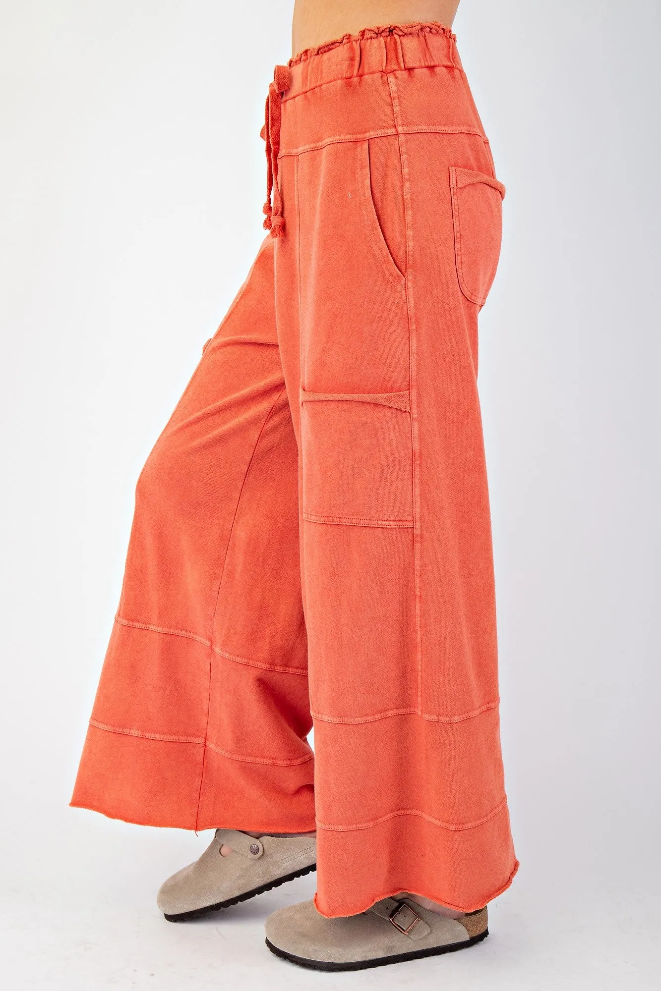 Easel Mineral Washed Terry Knit Pants in Tapatio