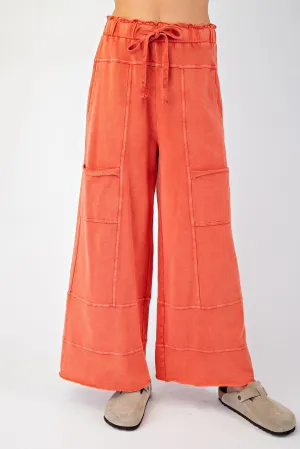 Easel Mineral Washed Terry Knit Pants in Tapatio