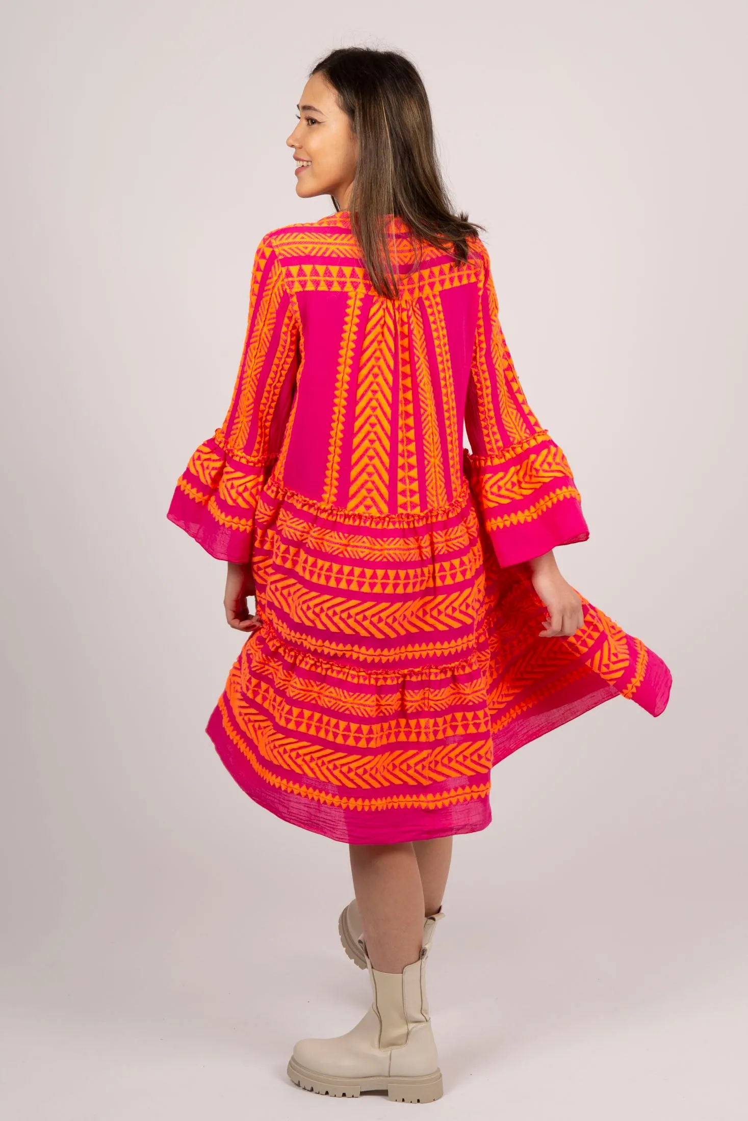 Ella Midi Dress - N.Orange/Fushia
