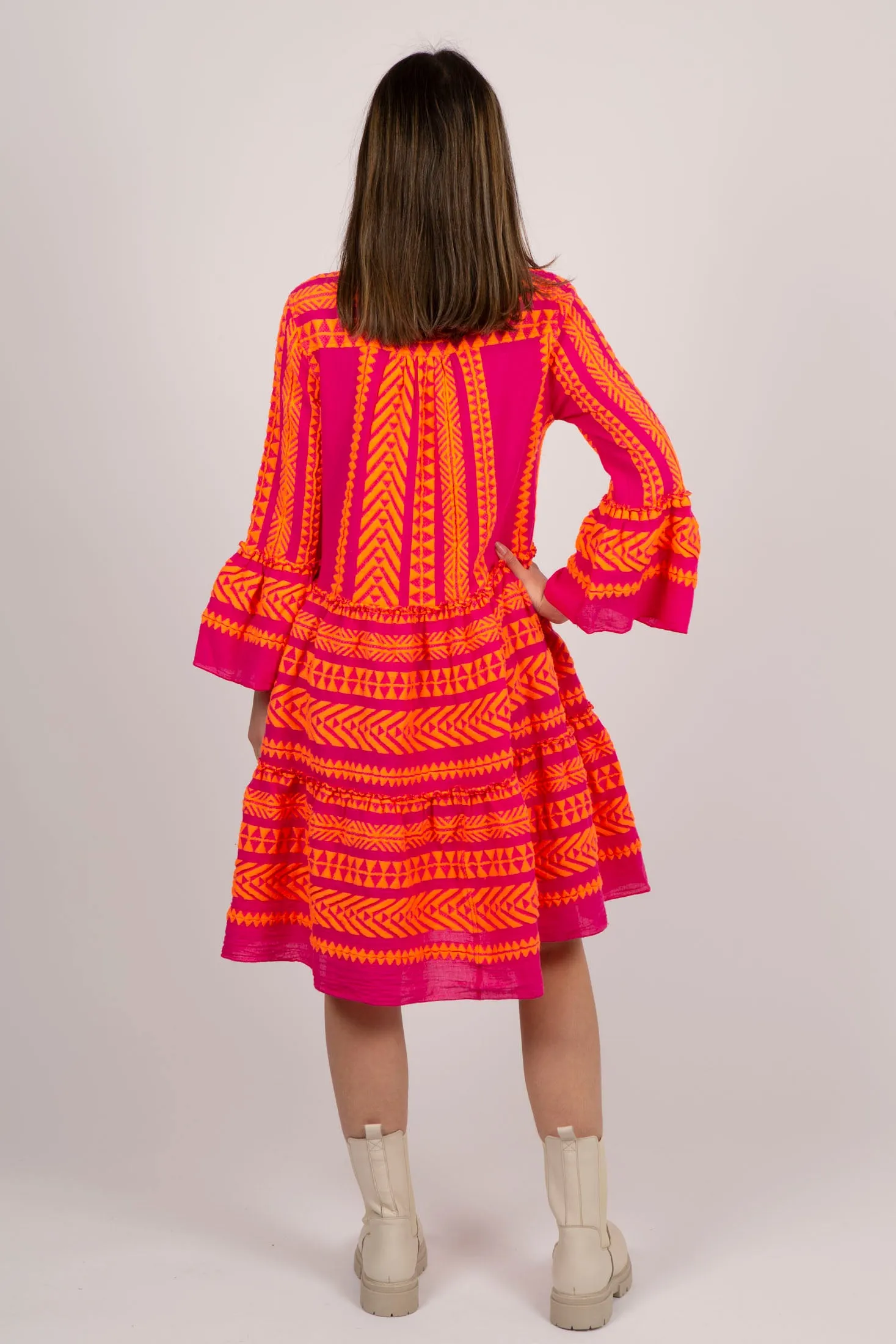 Ella Midi Dress - N.Orange/Fushia