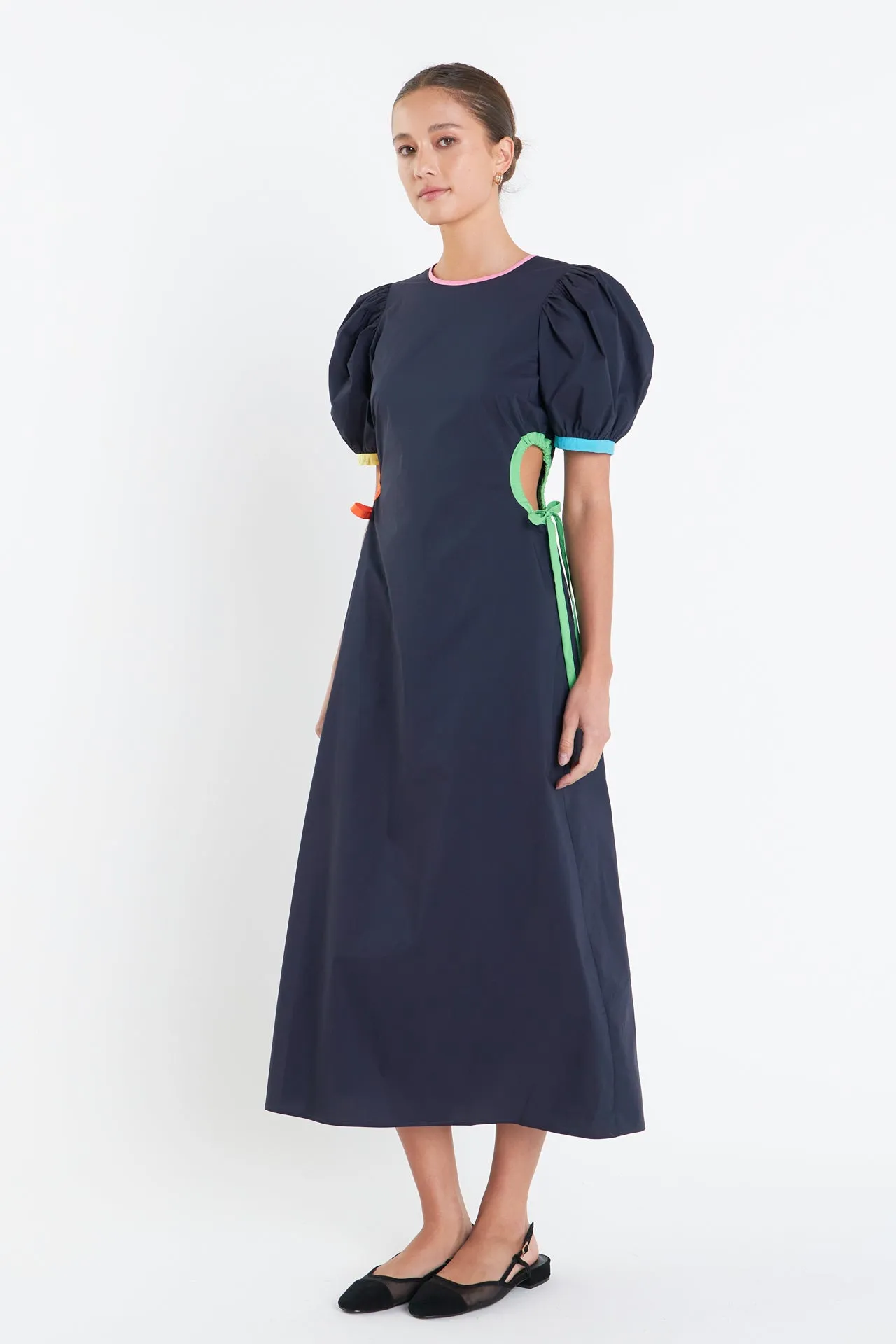 English Factory - Navy Color Block Midi Dress