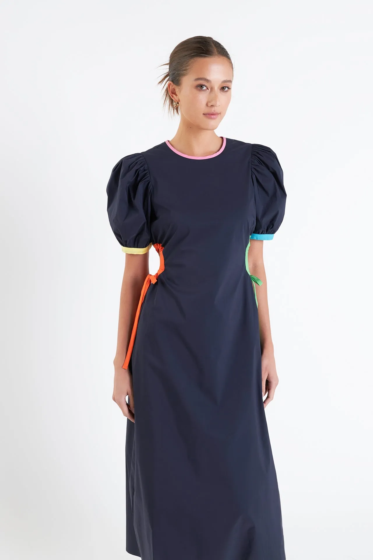 English Factory - Navy Color Block Midi Dress
