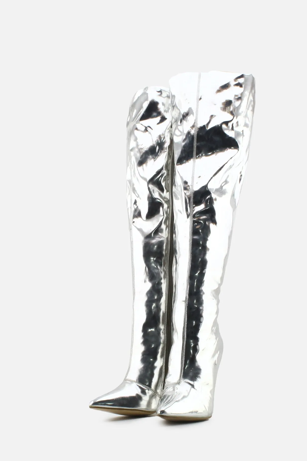 European Brand Zipper Stilettos Thigh High Boots | 100% Synthetic Leather