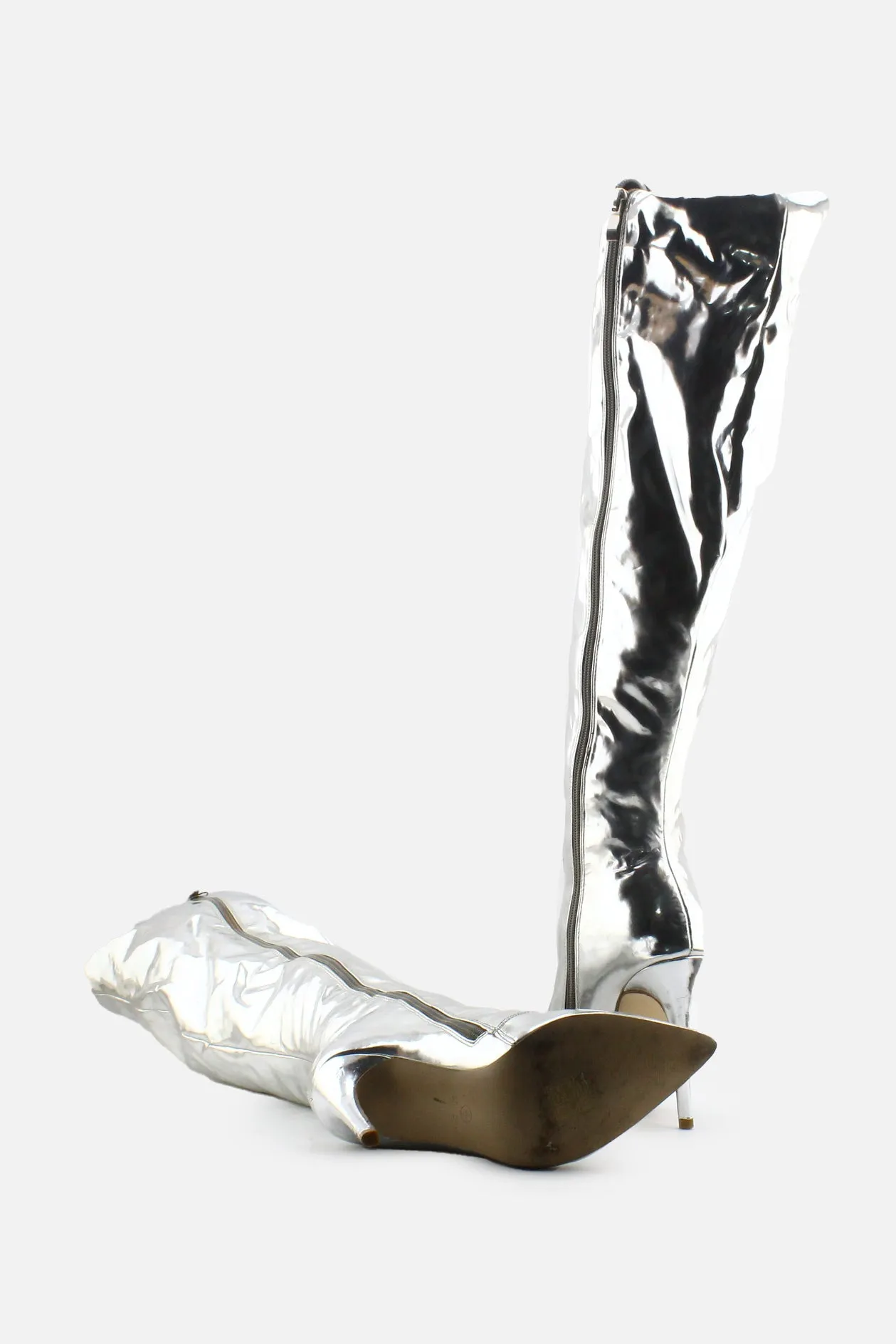 European Brand Zipper Stilettos Thigh High Boots | 100% Synthetic Leather