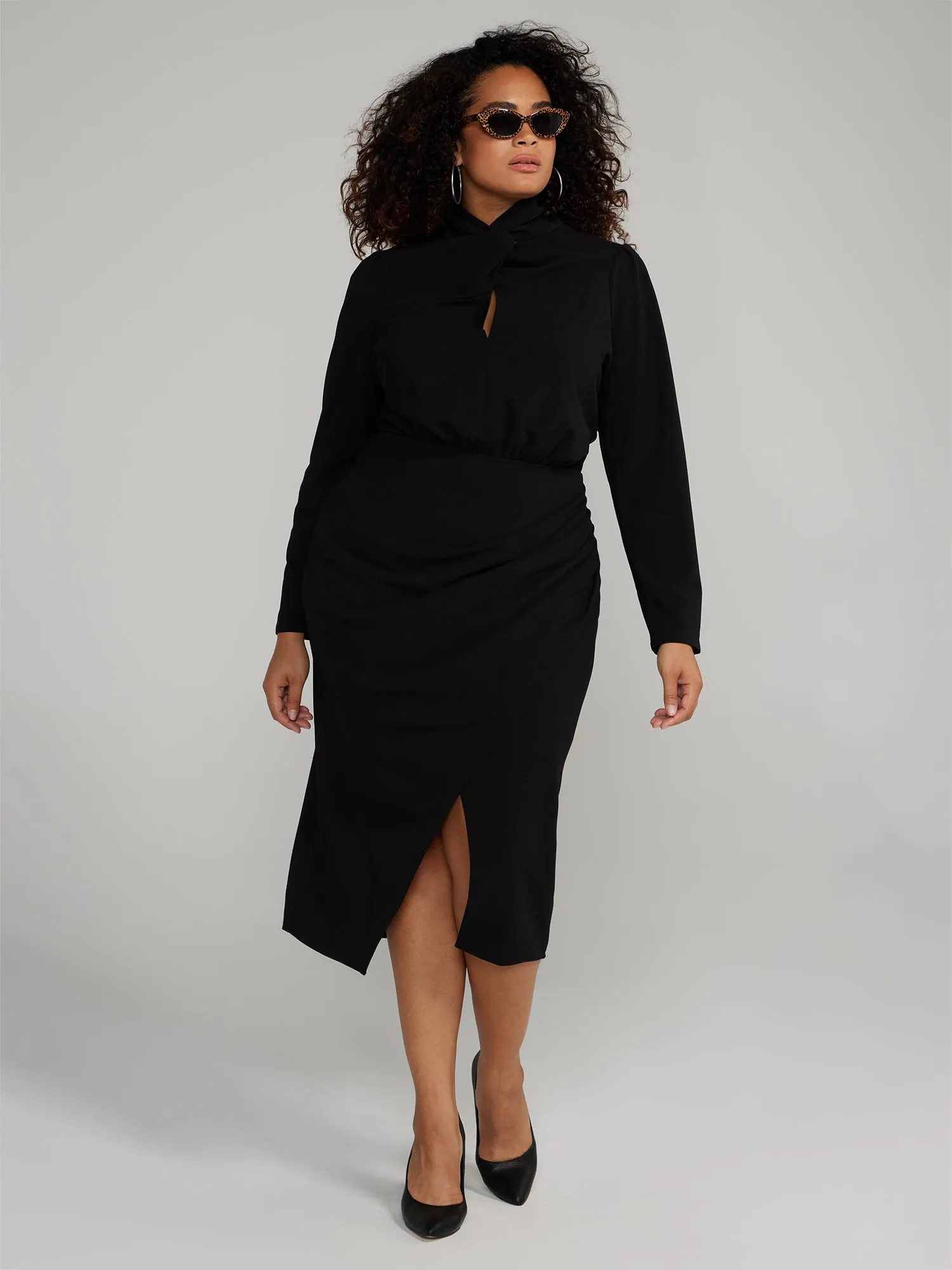 Fashion To Figure - Twist-Neck Keyhole Midi Dress