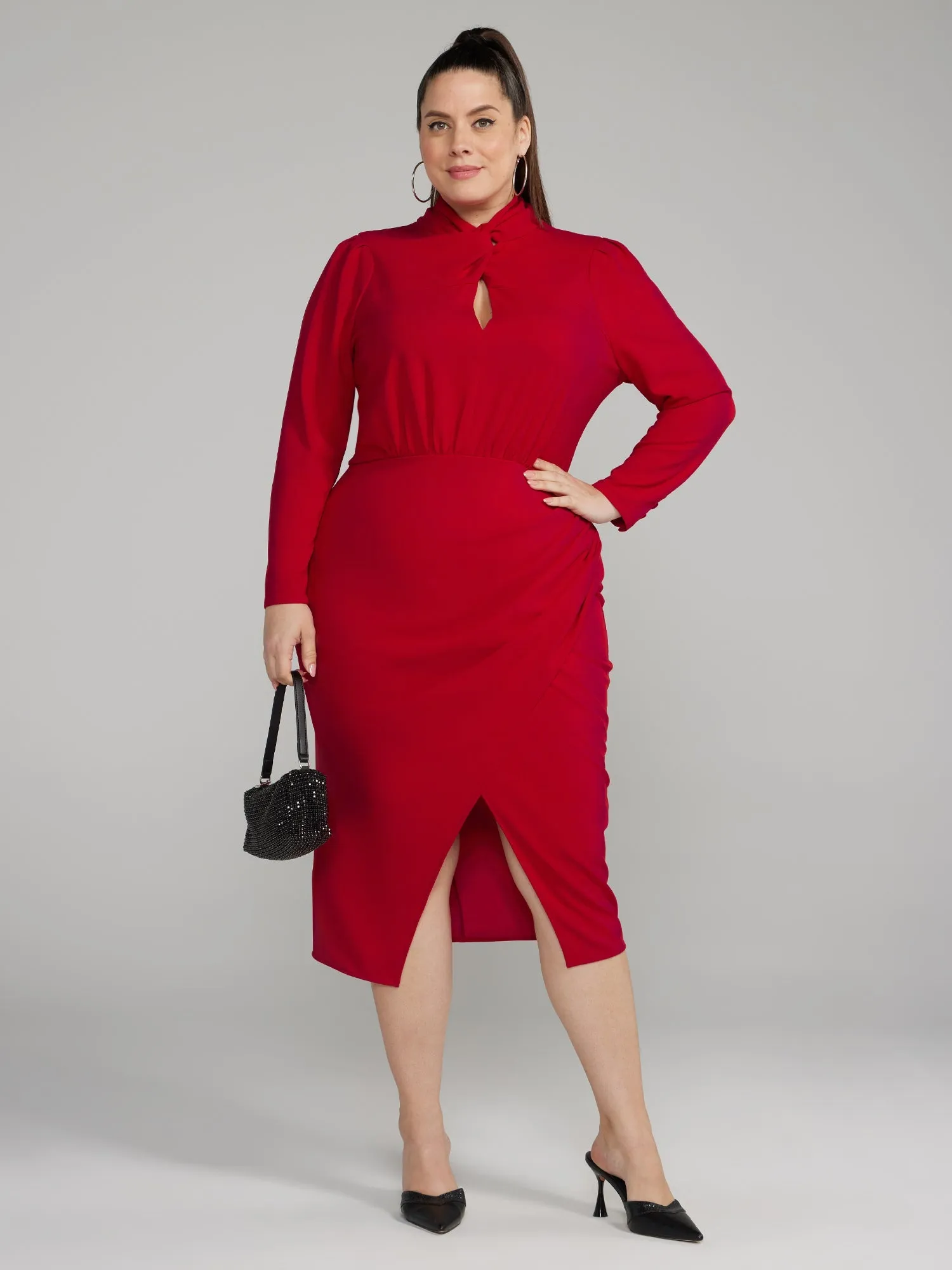 Fashion To Figure - Twist-Neck Keyhole Midi Dress