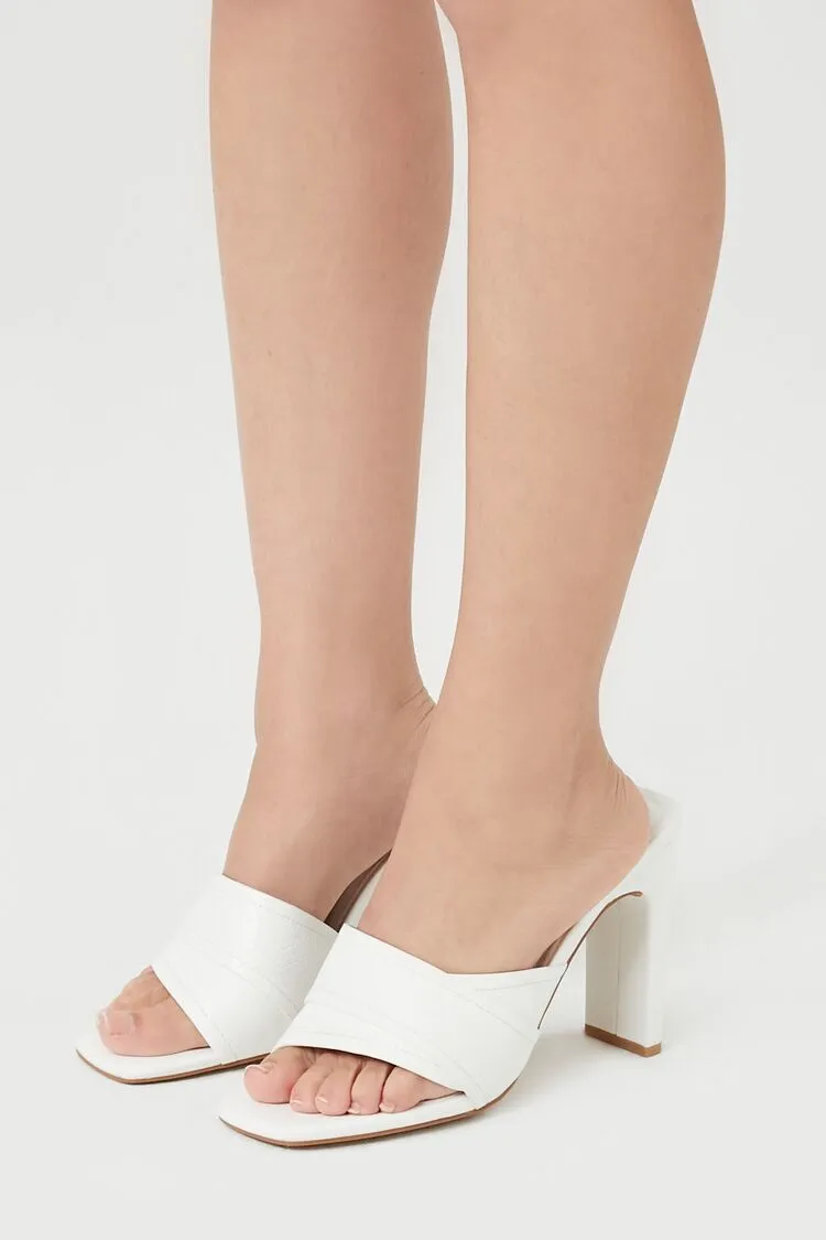 Faux Croc Leather Block Heels