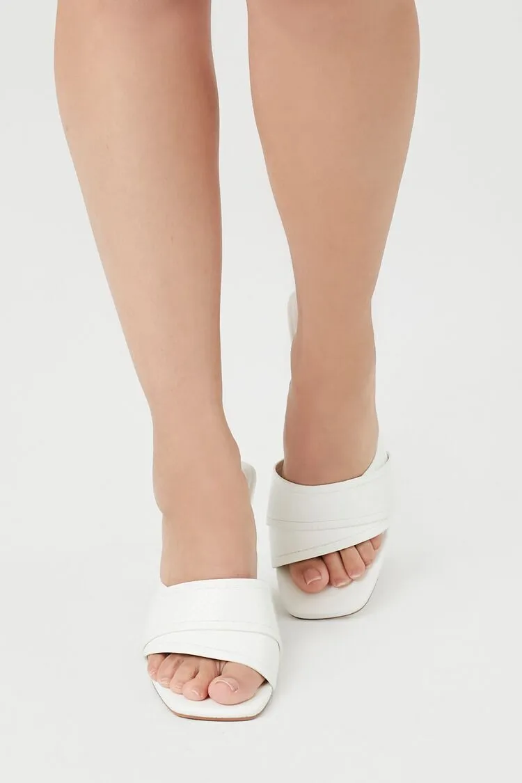 Faux Croc Leather Block Heels