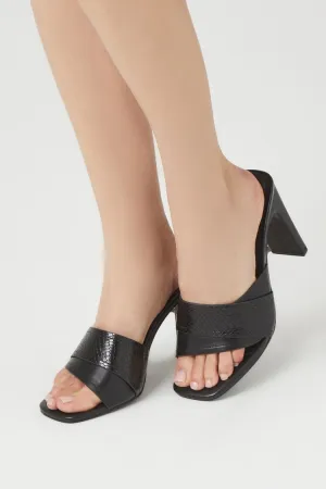 Faux Croc Leather Block Heels