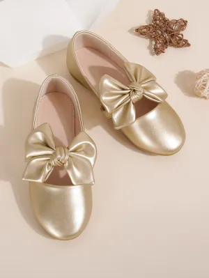 Girls Metallic Bow Decor Ballet Flats
