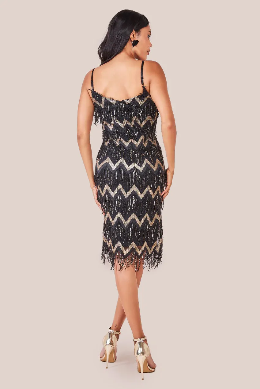 Goddiva Dangling Sequin Flapper Midi Dress - Black