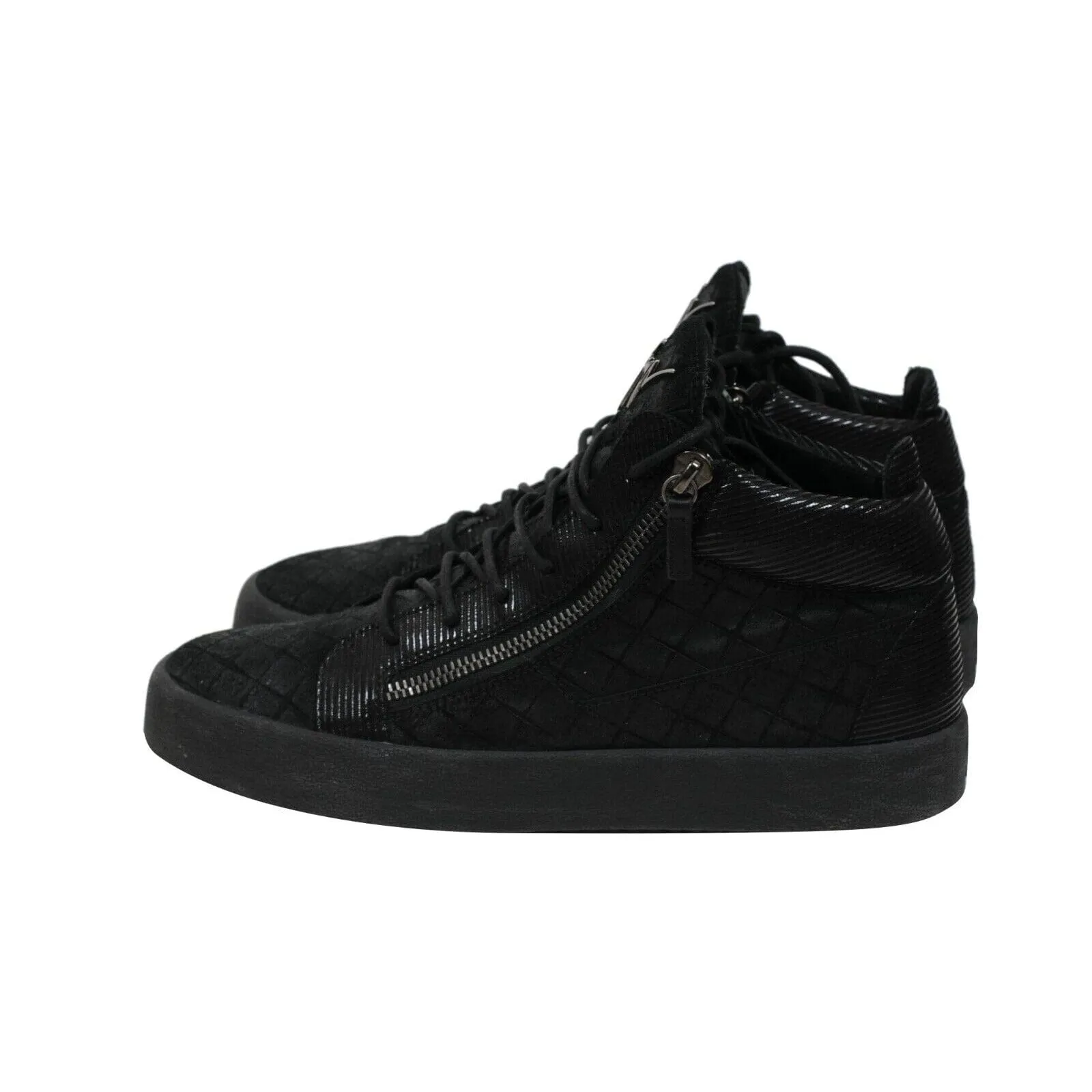 High Top Sneakers Black Croc Embossed Logo Zipper