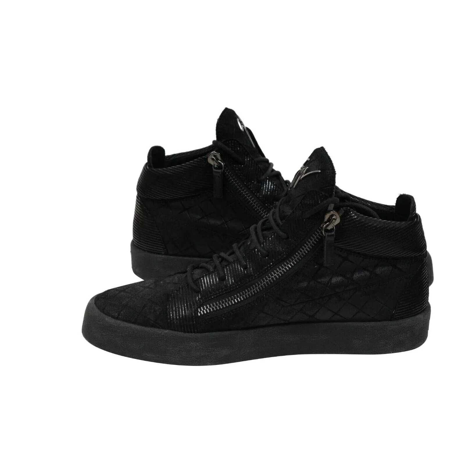 High Top Sneakers Black Croc Embossed Logo Zipper