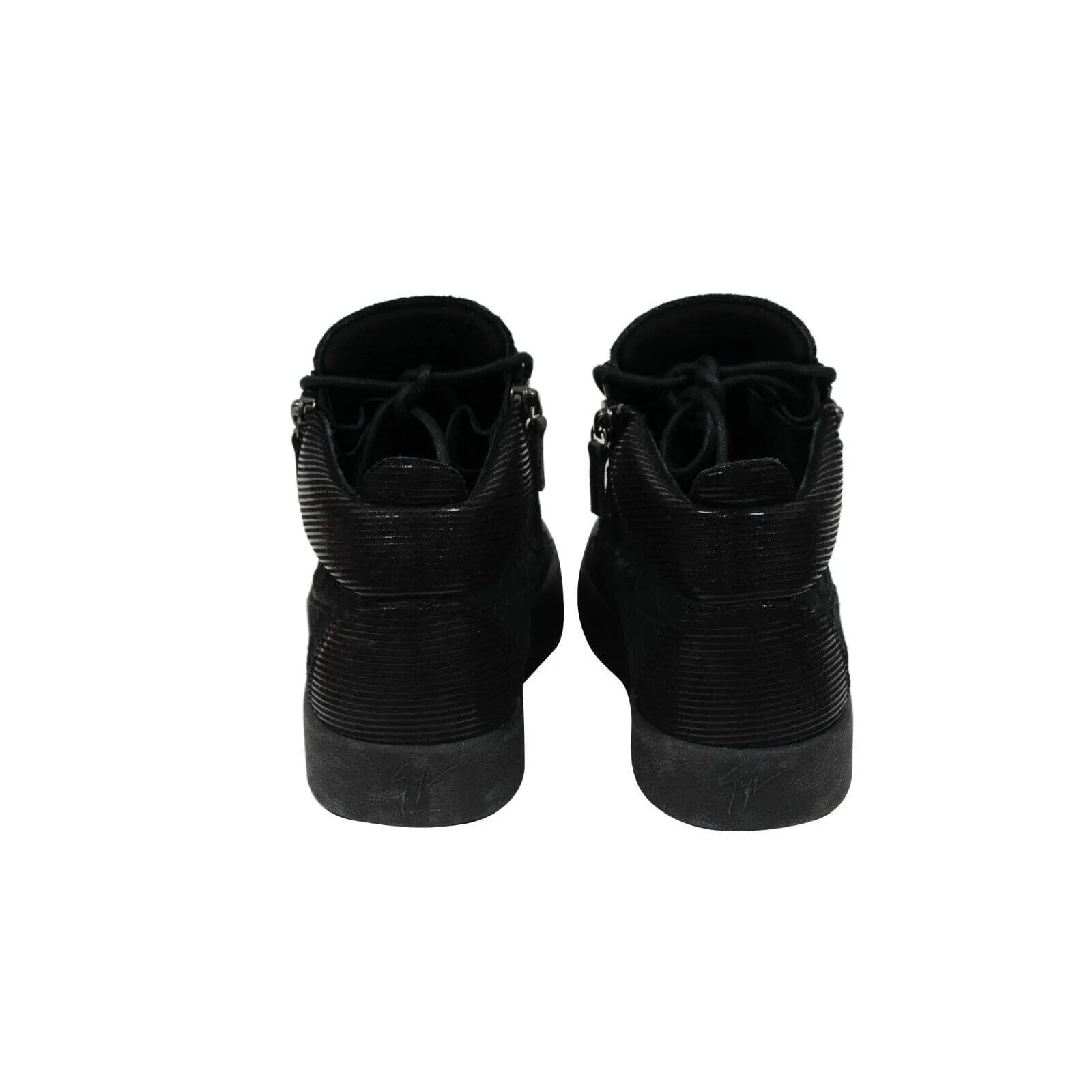 High Top Sneakers Black Croc Embossed Logo Zipper
