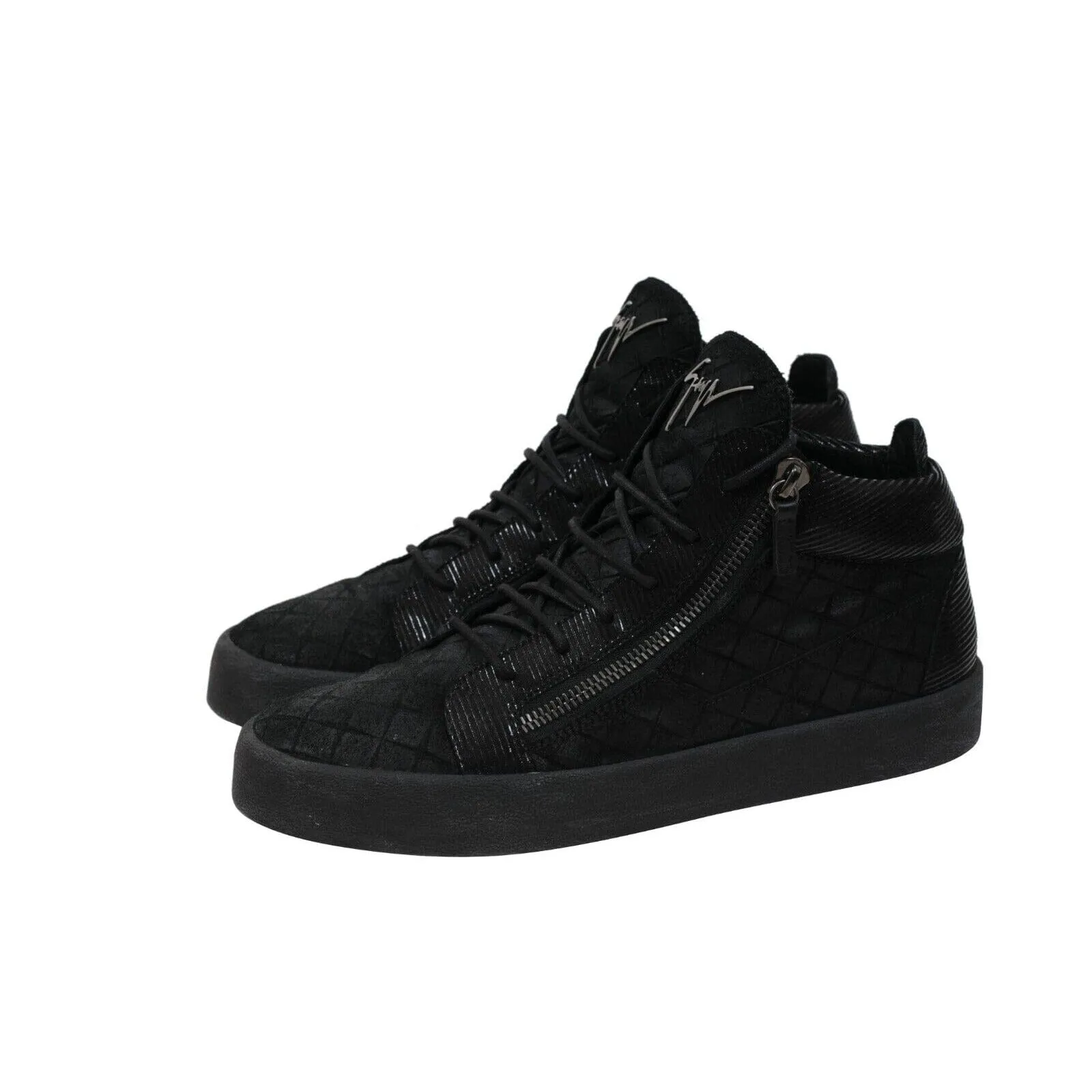 High Top Sneakers Black Croc Embossed Logo Zipper