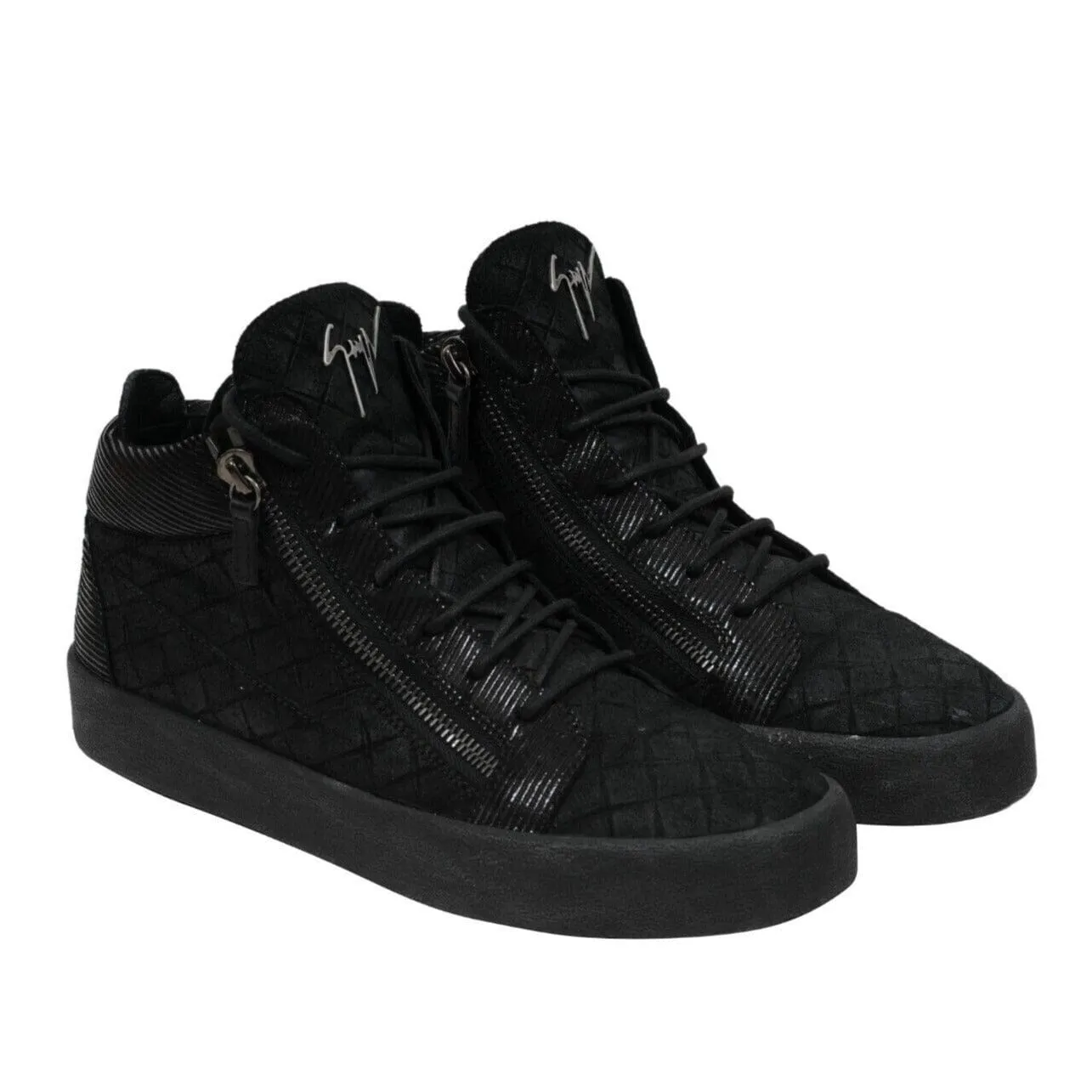 High Top Sneakers Black Croc Embossed Logo Zipper