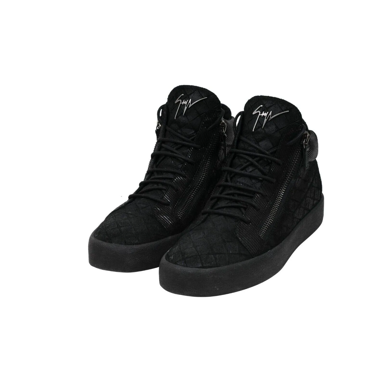 High Top Sneakers Black Croc Embossed Logo Zipper