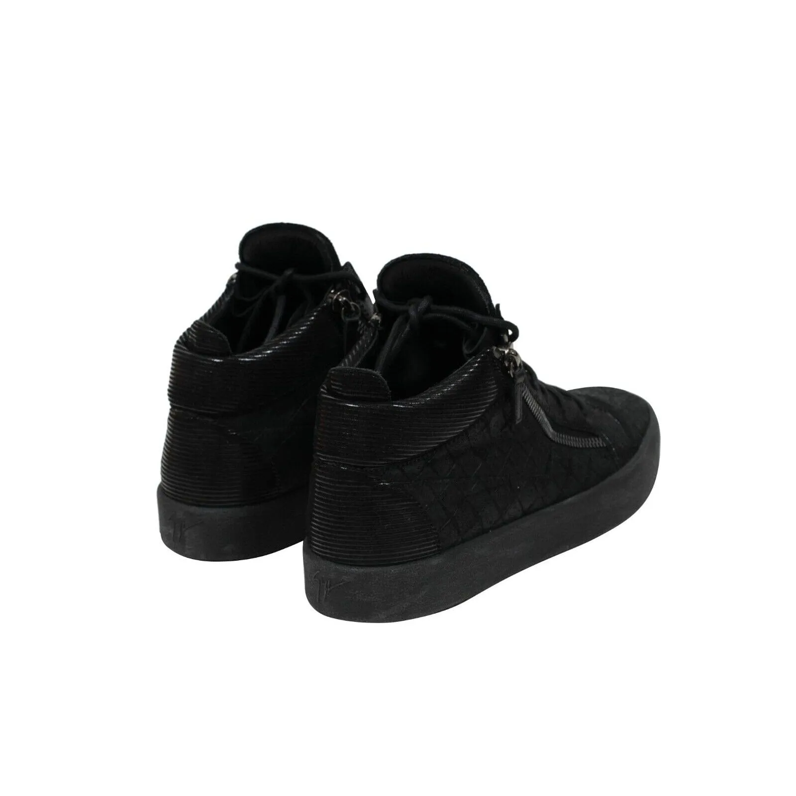 High Top Sneakers Black Croc Embossed Logo Zipper
