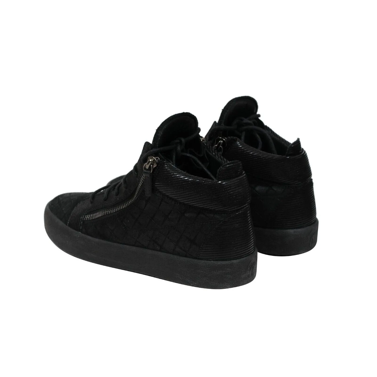High Top Sneakers Black Croc Embossed Logo Zipper