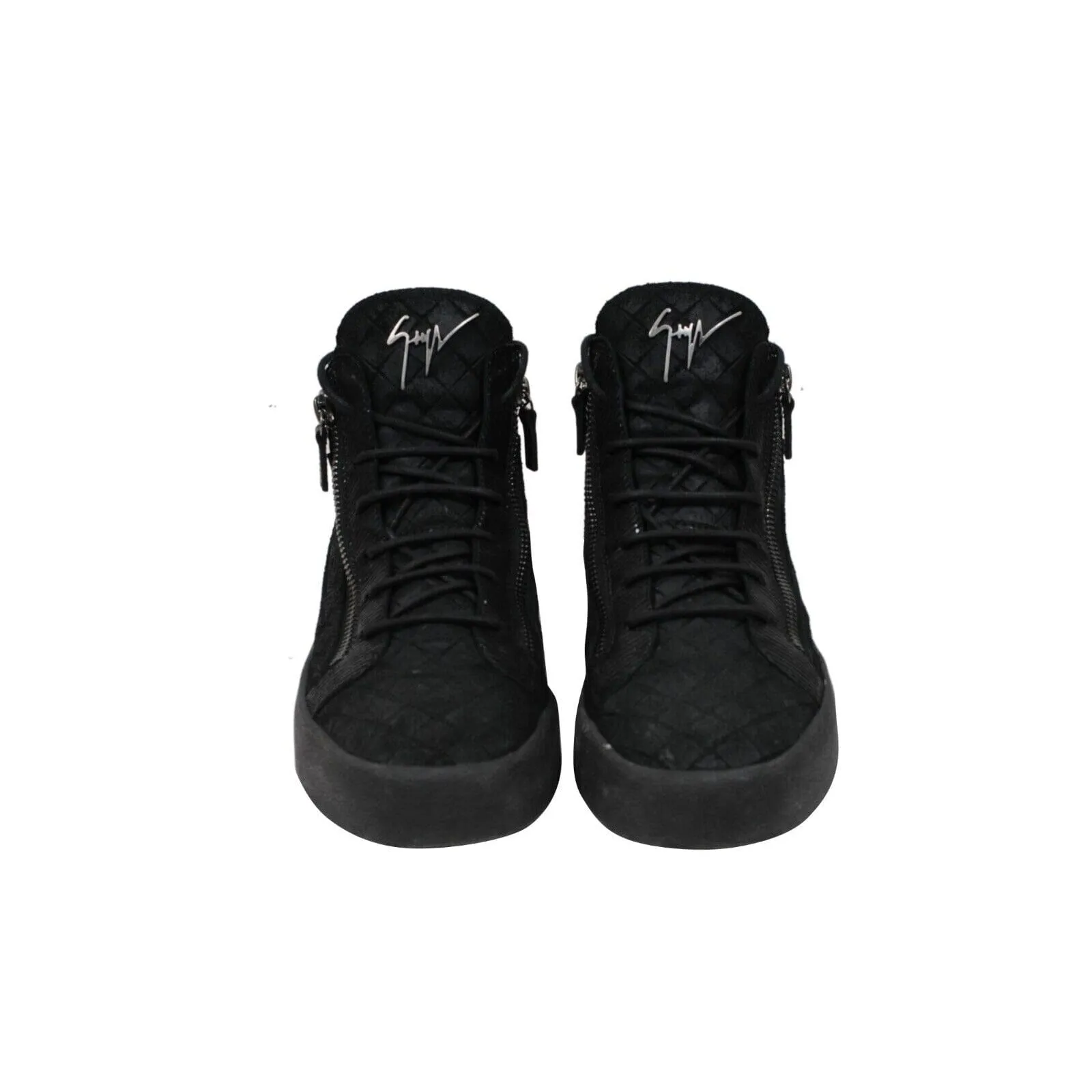 High Top Sneakers Black Croc Embossed Logo Zipper