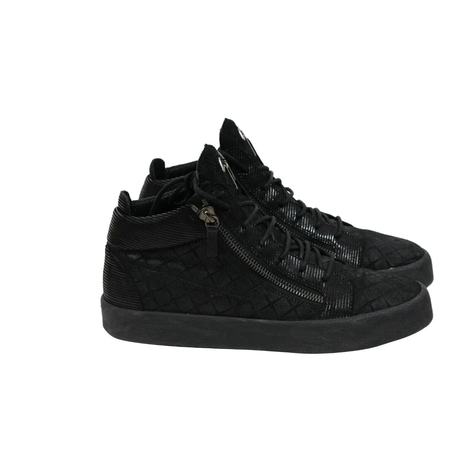 High Top Sneakers Black Croc Embossed Logo Zipper